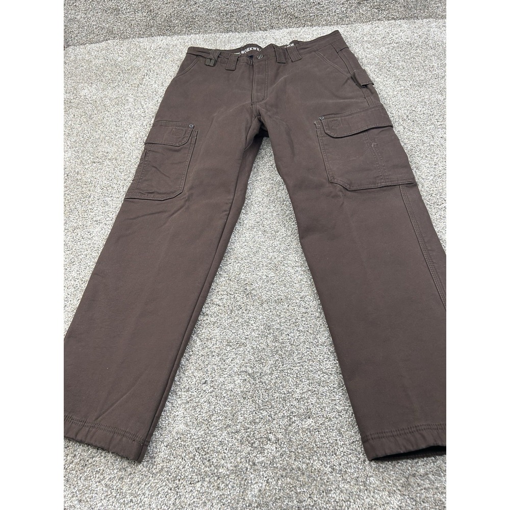 Smith's Workwear Pants Mens Fleece Lined Cargo Brown Canvas 36x30 EUC #0035